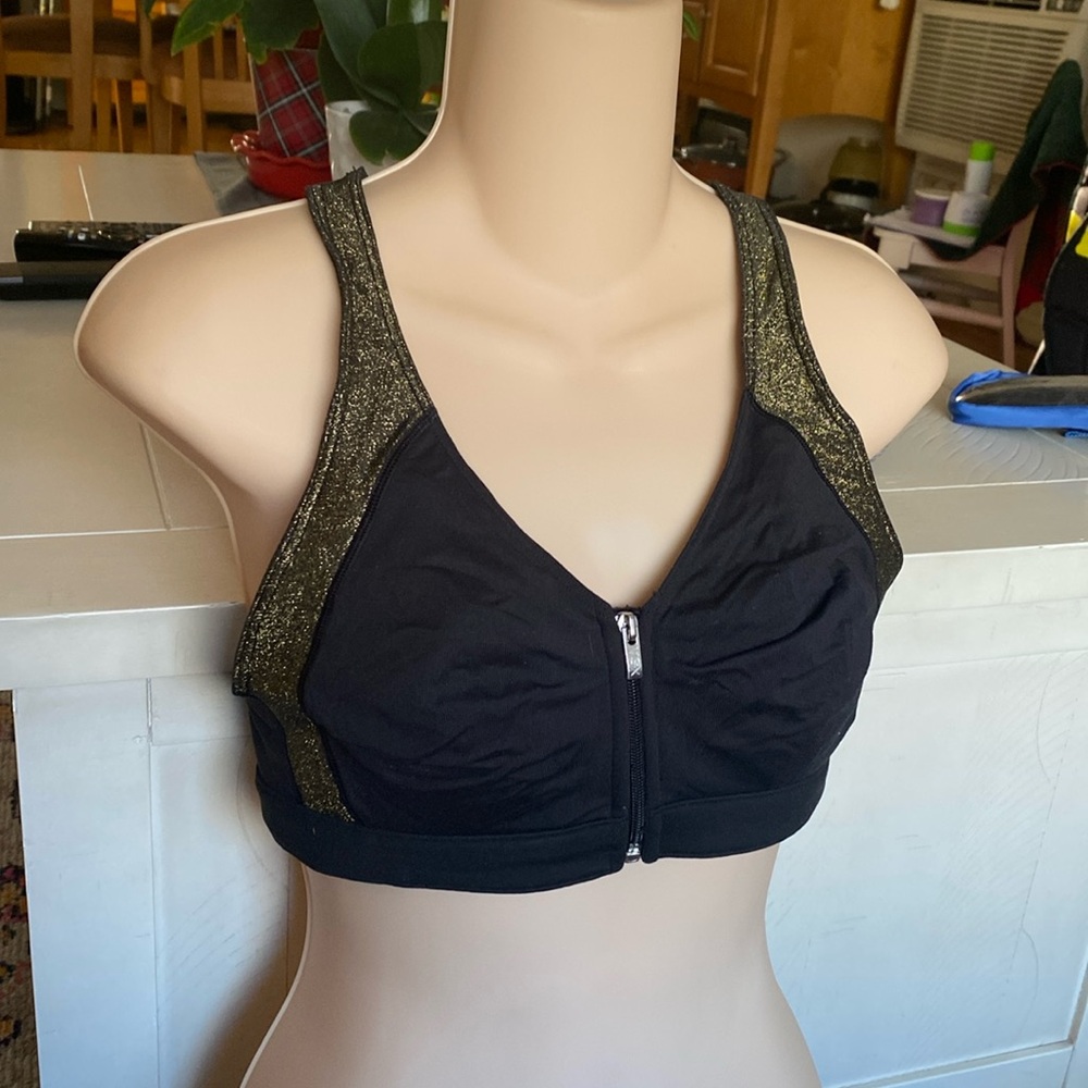 Victorias Secret Sport Bra Zip Front Blk Medium